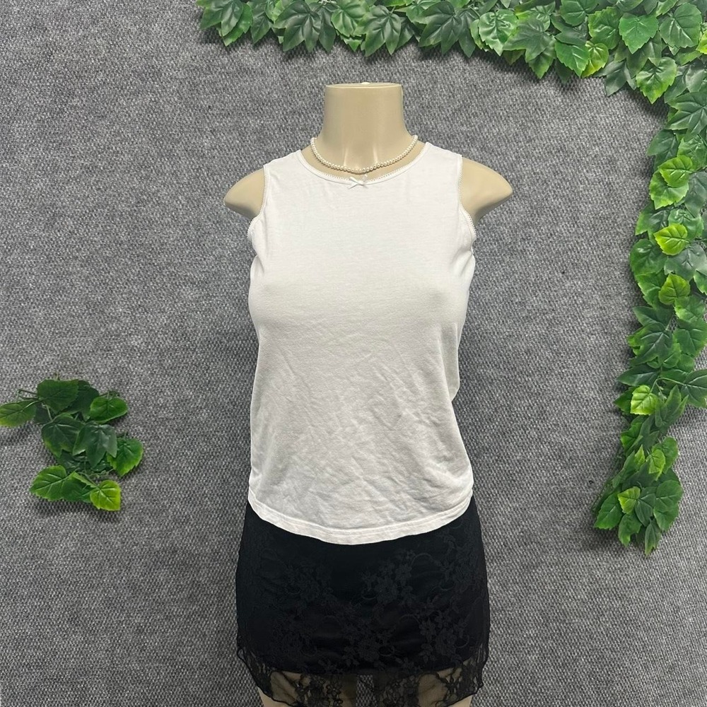 White Bow Trim Tank Top